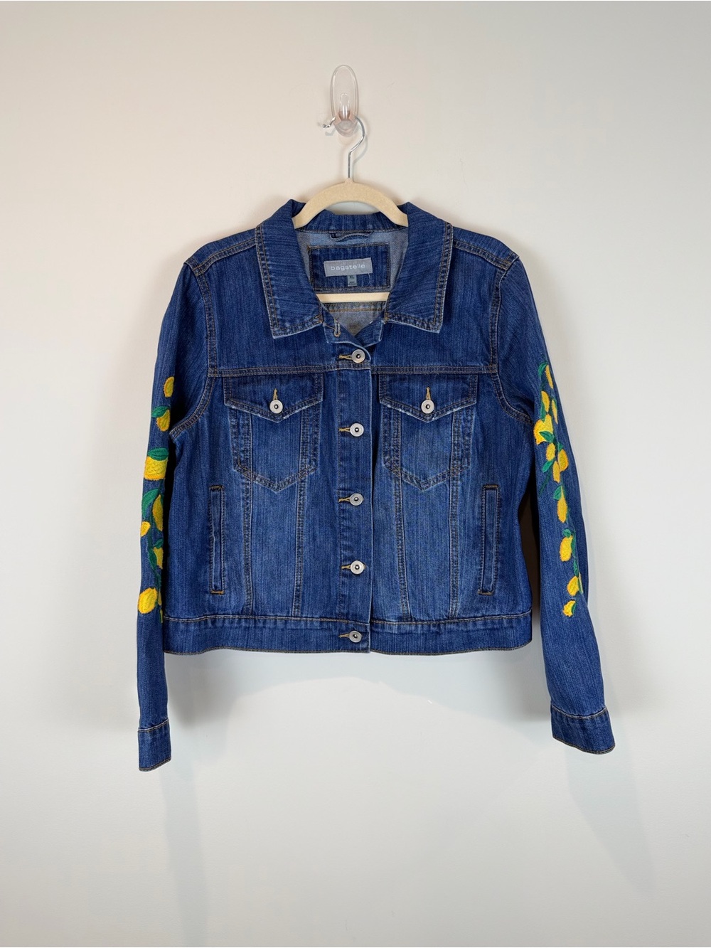 bagatelle Blue Denim Jacket with Yellow Lemon Embroidery Size XL